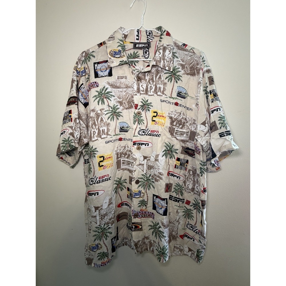 Vintage ESPN Zone Sportscenter Hawaiian Shirt Football Hockey X-Games Size M